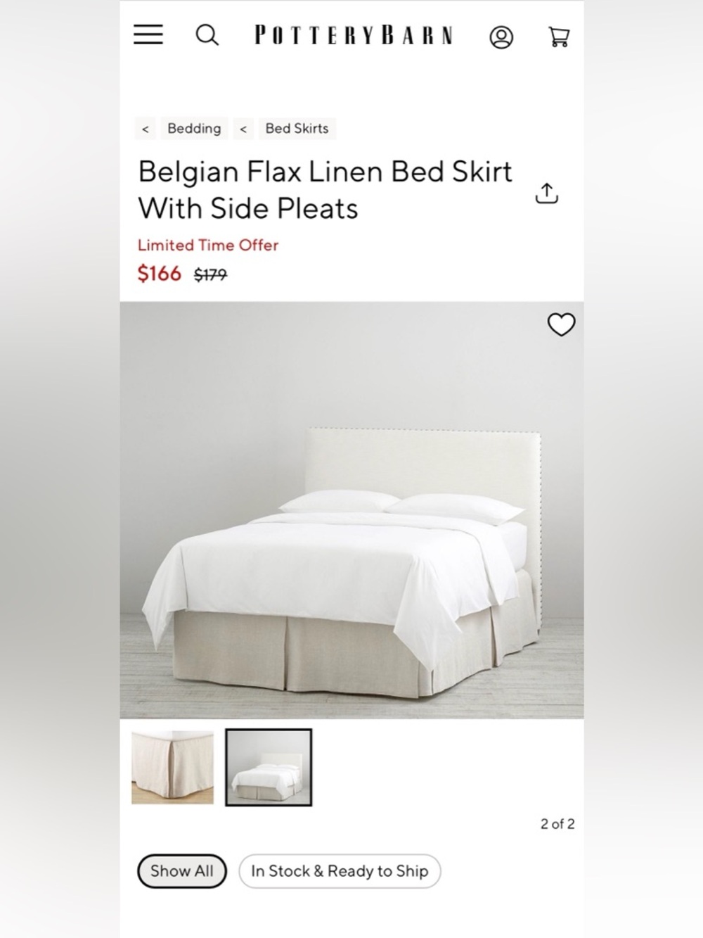 Pottery Barn Belgian Flax Linen Bed Skirt With Side Pleats